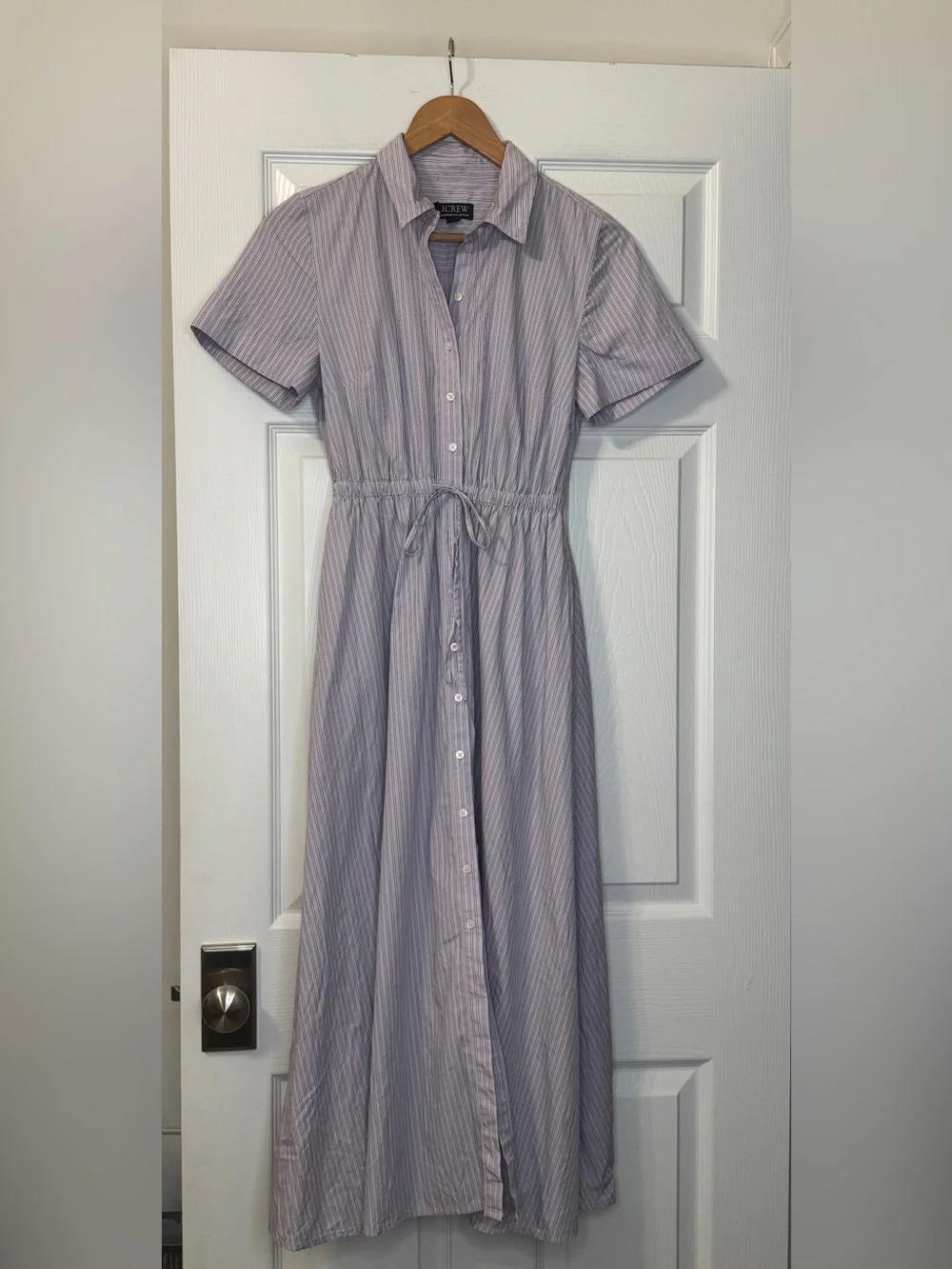 J. Crew Cerise shirt-dress in striped cotton poplin